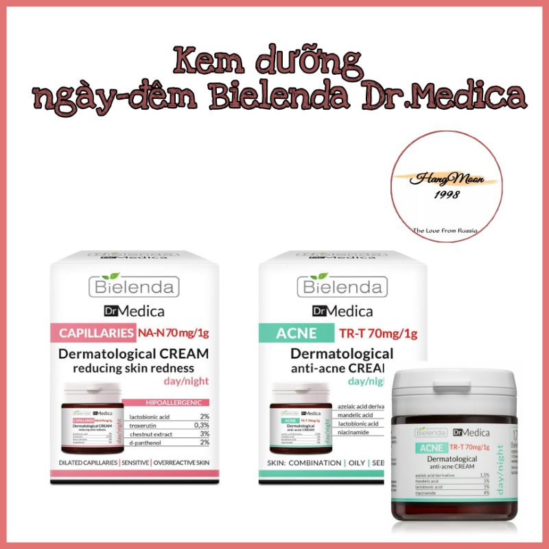 Kem dưỡng ngày-đêm Bielenda Dr.Medica 50ml Anti-acne (giảm mụn, mờ thâm) và Capillaries (giảm mẩn đỏ, giảm kích ứng)
