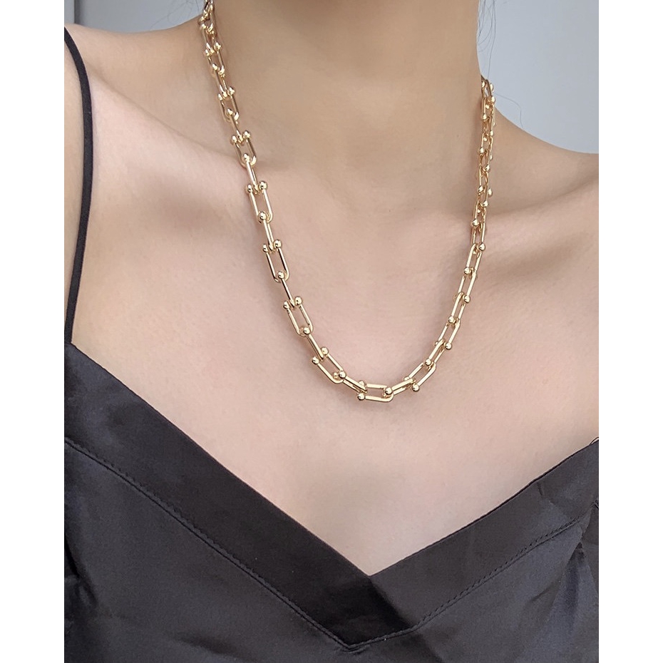 Vòng cổ thép titan mạ vàng 18k kiểu chữ U phong cách thời trang cổ điển