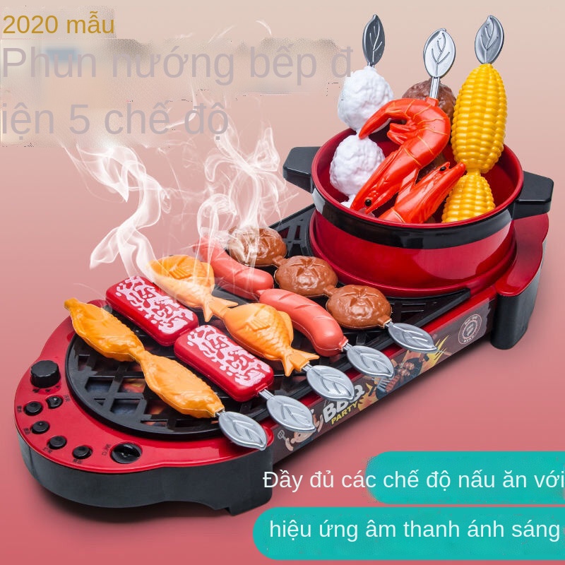 AĐồ chơi mô phỏng lẩu xoay trẻ em nhà bếp cắt nhạc cô gái bé trai bộ nướng hương