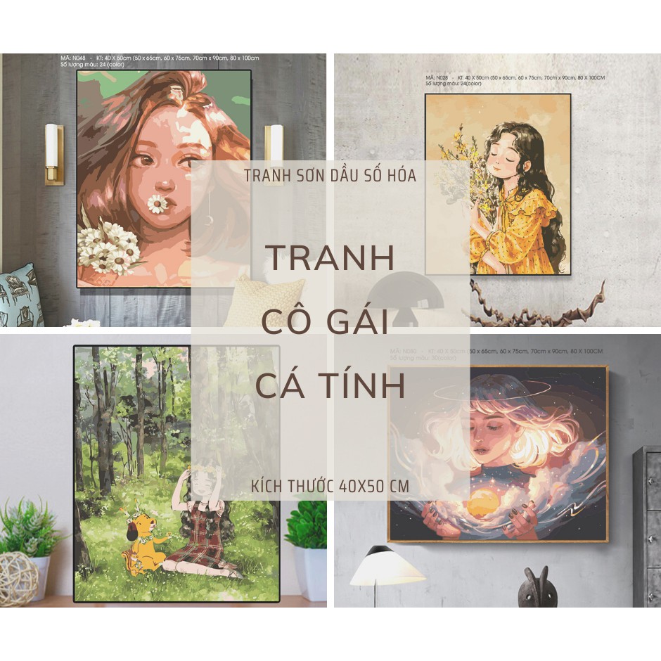 Tranh Tô Màu Theo Số Hóa Tranh Nàng thơ Cá tính Hot Trend - Đã căng khung kích thước 40x50