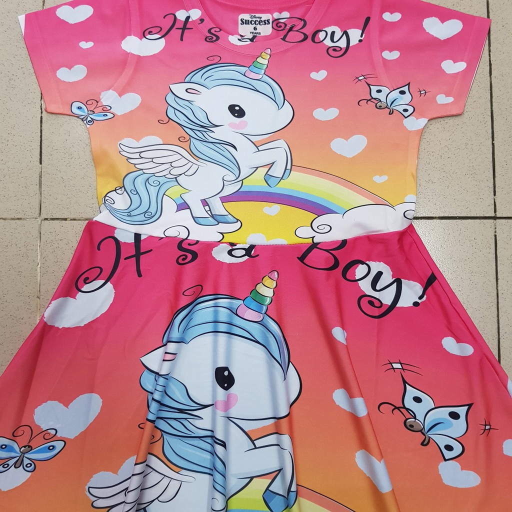 Đầm thun cotton lạnh ngựa pony sừng kỳ lân bé gái