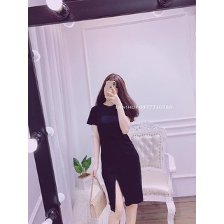 đầm suông trơn xoắn eo chất cotton