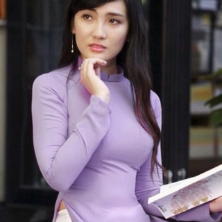 Áo dài tím khoai môn lụa Nhật kèm quần