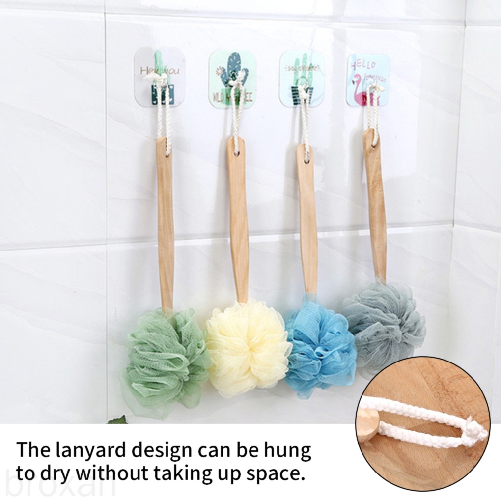 Back Scrubber Exfoliating Shower Body Brush Sponge Scrubbing Ball with Long Wooden Handle broxah