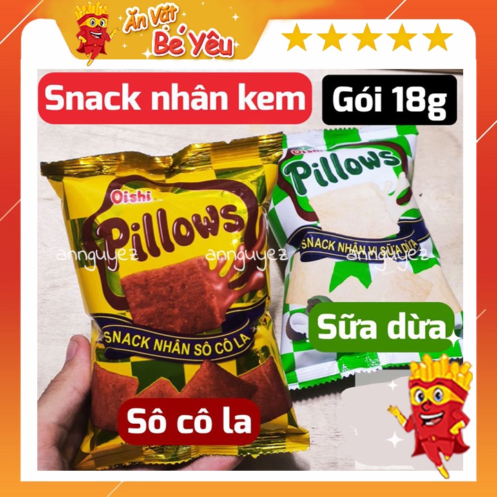 Bim bim Oishi snack pillows nhân sữa dừa - socola snack pillow (bịch 10 gói 18g)