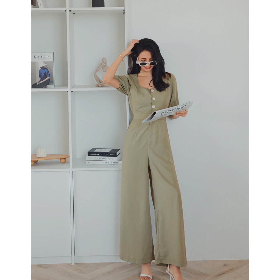Jumpsuit cổ vuông bo eo đính nút nữ Air Space 2121828009