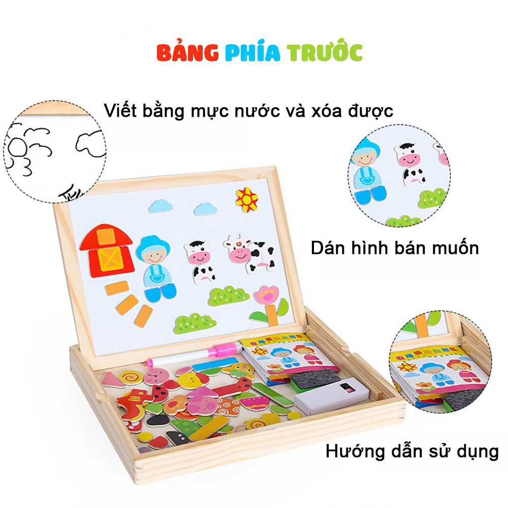 [NHIỀU MẪU] Bảng ghép hình, đếm số, bảng vẽ 2 mặt, gắn nam châm, đồ chơi bằng gỗ thông minh, cho bé trên 3 tuổi