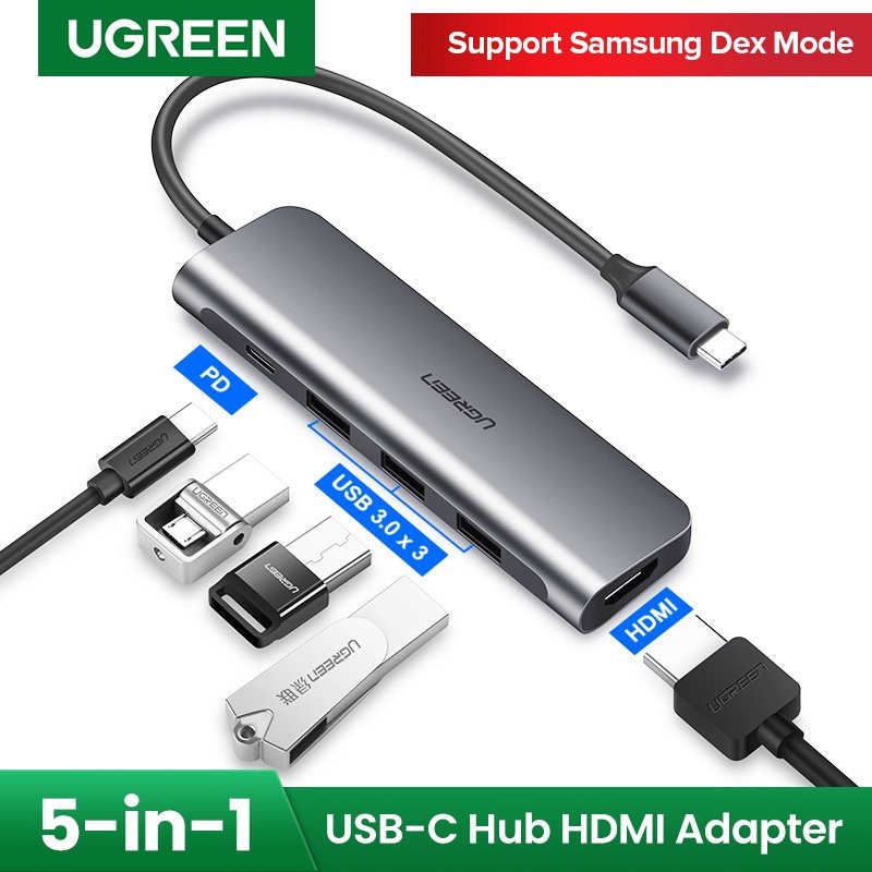 ✈☄Cáp Chuyển Hub Ugreen 5 In 1 USB Type C Sang HDMI + 3.0*3 PD 50209 Chính Hãng Việt Nam