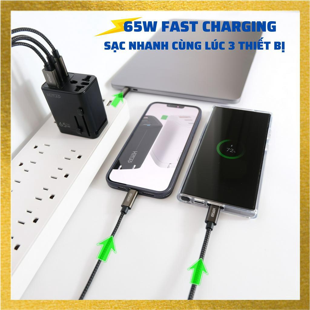 Sạc nhanh HIMAP 65W GaN Pro Travel Worldwide 4 chân cắm thay đổi
