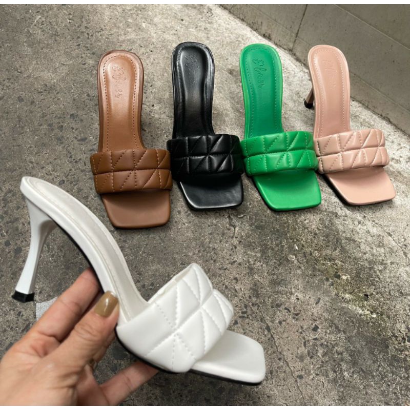 Guốc da lì quai trần chỉ rất êm và đẹp trắng xanh nâu nude đen