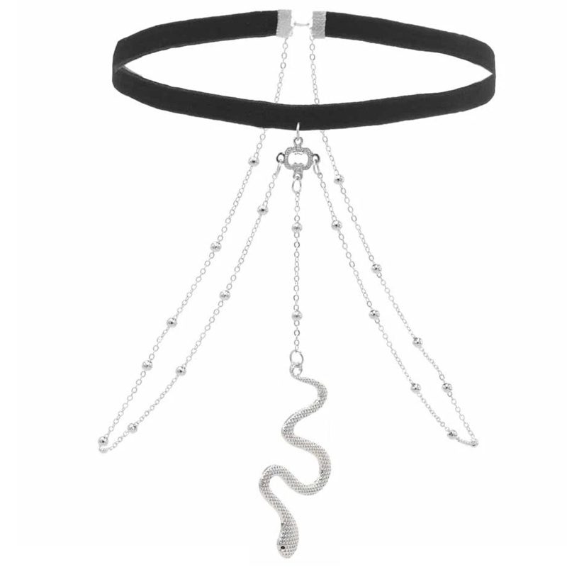 Vòng choker đeo đùi, đeo cổ hình con rắn kèm chuỗi xích thả dài