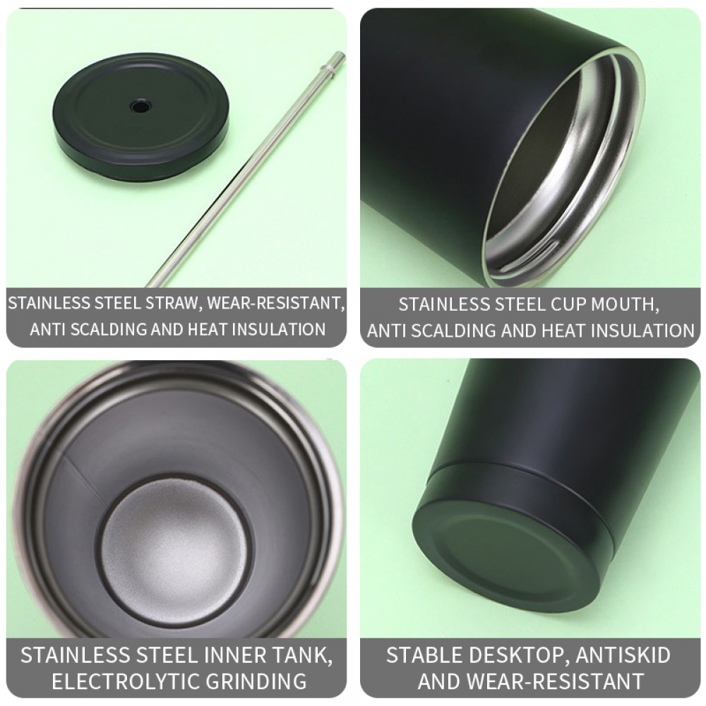 Cốc Uống Cà Phê 500ml / 750ml Bằng Thép Không Gỉ Có Thể Tái Sử Dụng Kèm Ống Hút