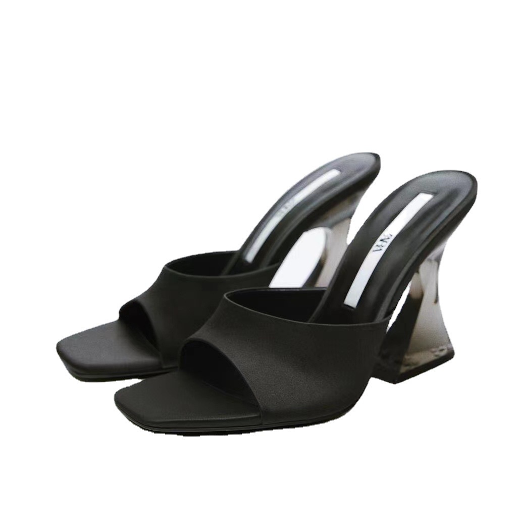 Giày Cao Gót ZARA Da Cao Su Trong Suốt Miệng Nông Thời Trang Mùa Hè 2022