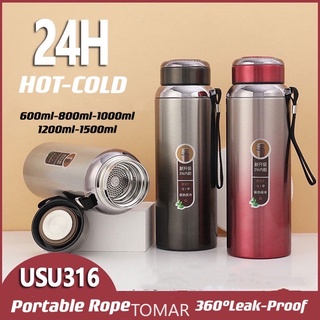 Bình Nước Giữ Nhiệt Bằng Thép Không Gỉ 316 600-1500ml Kèm Dây Đeo