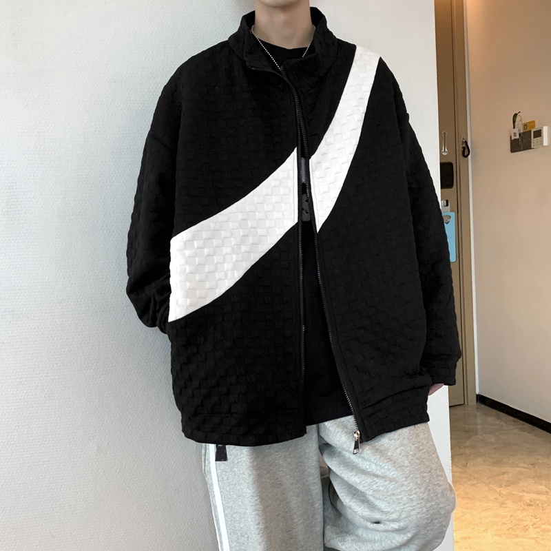 Áo khoác cardigan len cổ đứng dáng rộng phối khóa kéo phong cách đường phố Hàn Quốc cá tính dành cho nam