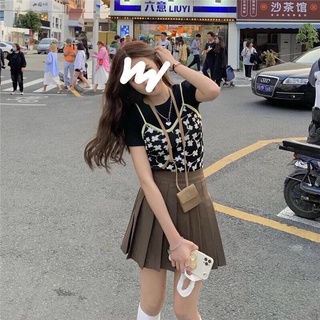 Chân váy tennis basic nâu thời trang Hàn Quốc