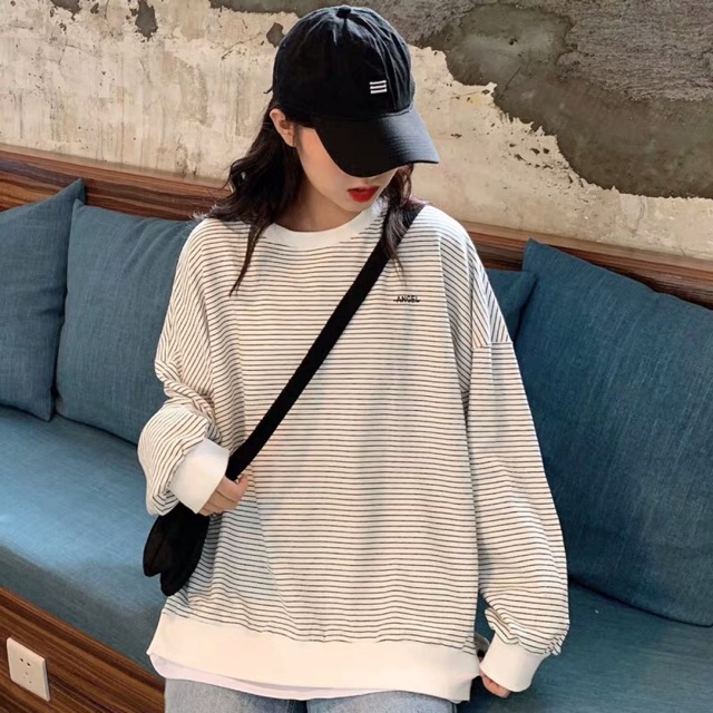 Áo thu sọc ngang( ảnh thật chụp cận chất)
