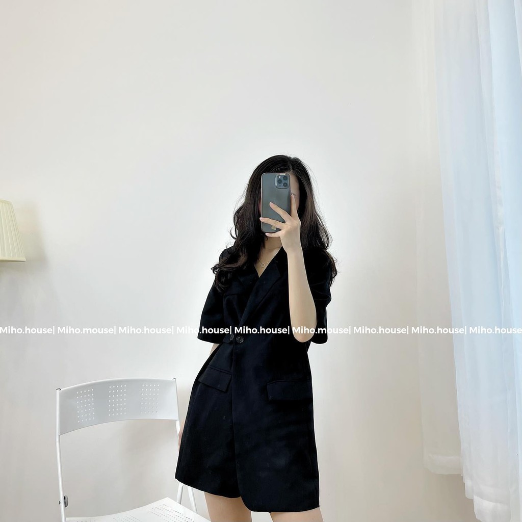 (FREESHIP) Đầm vest đen cúc eo quảng châu cao cấp