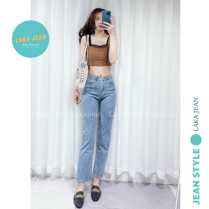 Quần Jean Ống Đứng Nữ Lưng Cao Co Giãn Laka Jean Quần Bò Ống Đứng Ống Suông Nhẹ Form Hàn D688 Ghi | BigBuy360 - bigbuy360.vn