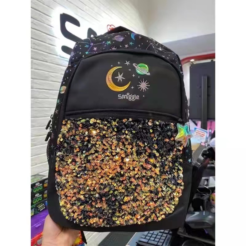 Smiggle SET Balo Họa Tiết Vũ Trụ Đính Kim Sa Lấp Lánh Dành Cho Bé | Văn Phòng Phẩm | Hộp Bút