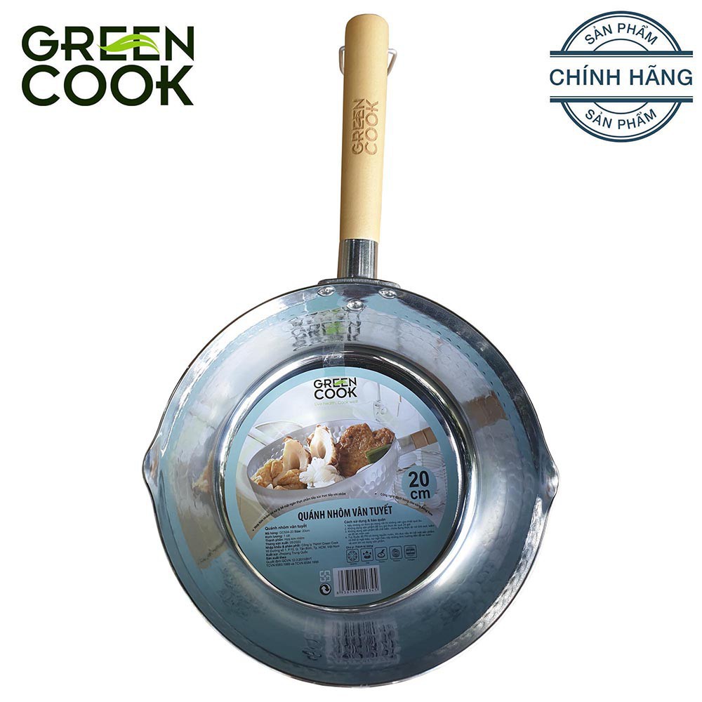 Quánh nồi nhôm vân tuyết 20 cm Green Cook GCS04-20 tay cầm bằng gỗ chắc chắn