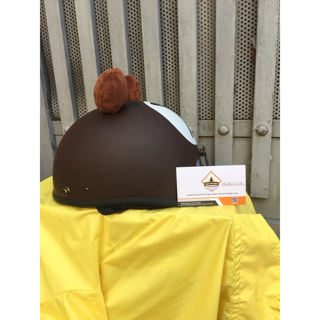 Miễn phí v/c bảo hành 12 tháng mũ bảo hiểm nửa đầu gấu nâu gấu brown kèm tai+ Kính phi công+chong chóng