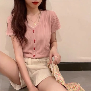 Áo len tăm mỏng cổ V có cúc nhiều màu