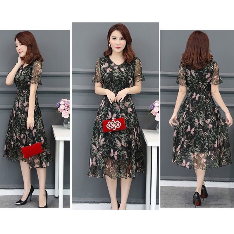 Váy voan hoa 3D, đầm nữ xòe, đầm xòe, đầm dự tiệc, đầm du lịch