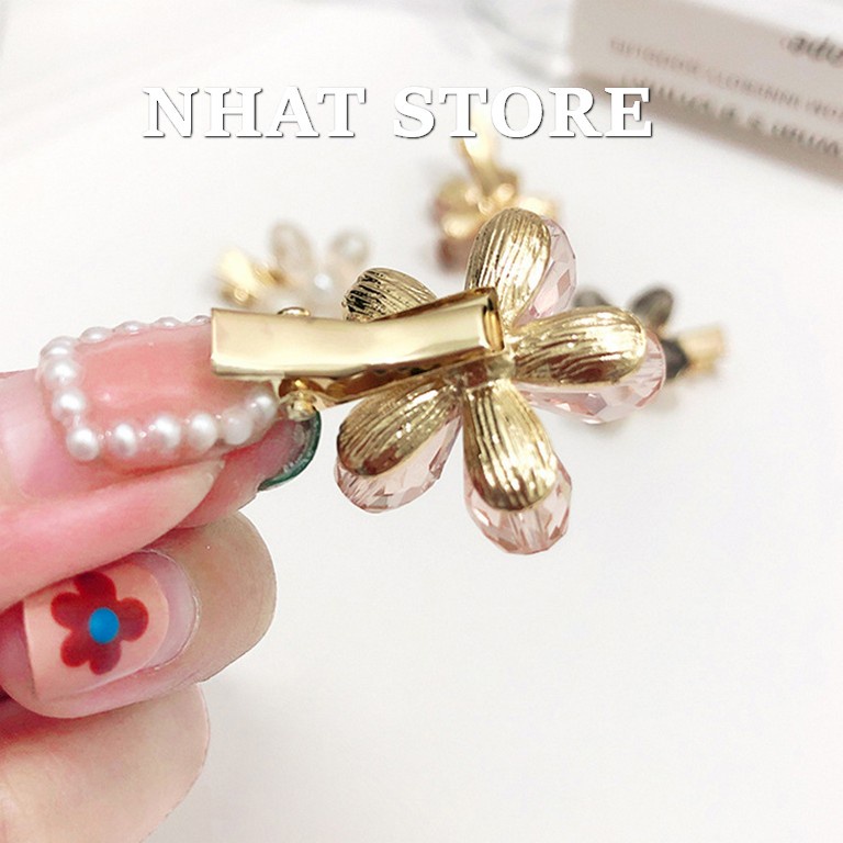 Kẹp tóc cho bé xinh xắn, cặp tóc bông hoa đính đá Nhat Store