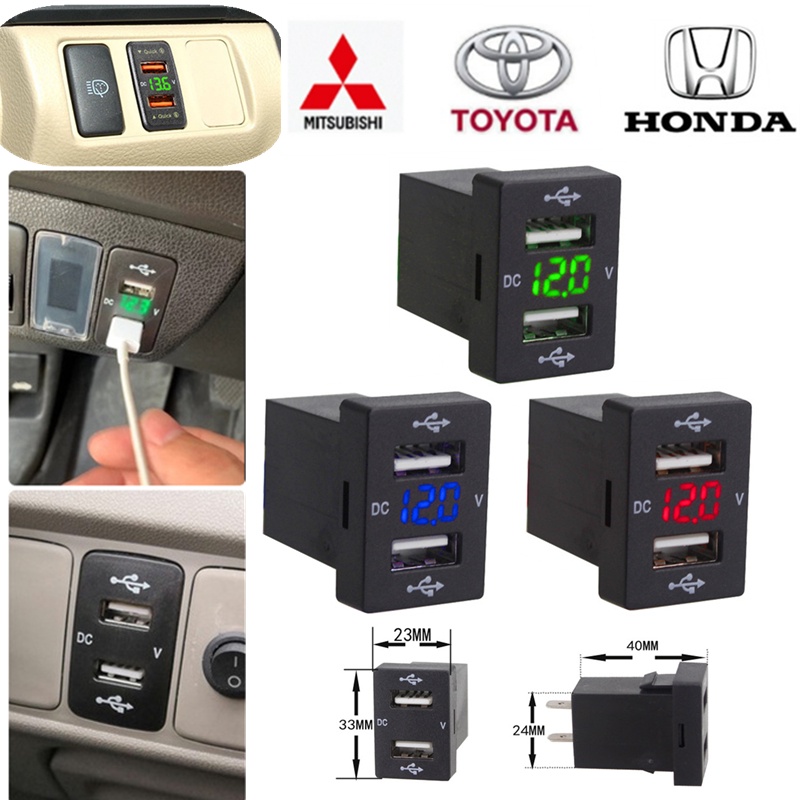 Thiết Bị Sạc Nhanh 12V 2 Cổng USB Dùng Trên Xe Hơi Toyota Honda Mitsubishi Giá Đỡ Điện Thoại/Máy Tính Bảng Tiện Dụng Cho IOS/Android