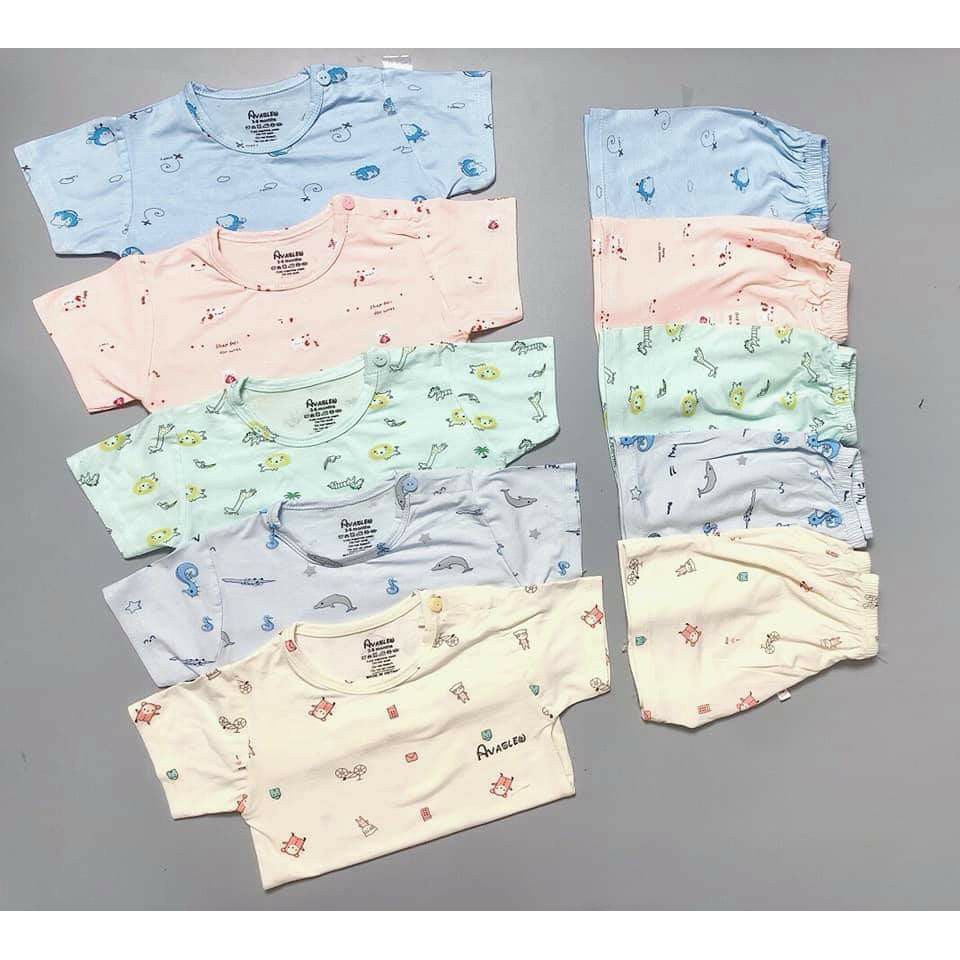 Bộ quần áo CỘC TAY cotton thun lạnh Minky mom A3 cho bé sơ sinh từ 0-18 tháng