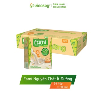 Thùng sữa đậu nành Fami Nguyên chất ít đường 36 hộp x 200ml