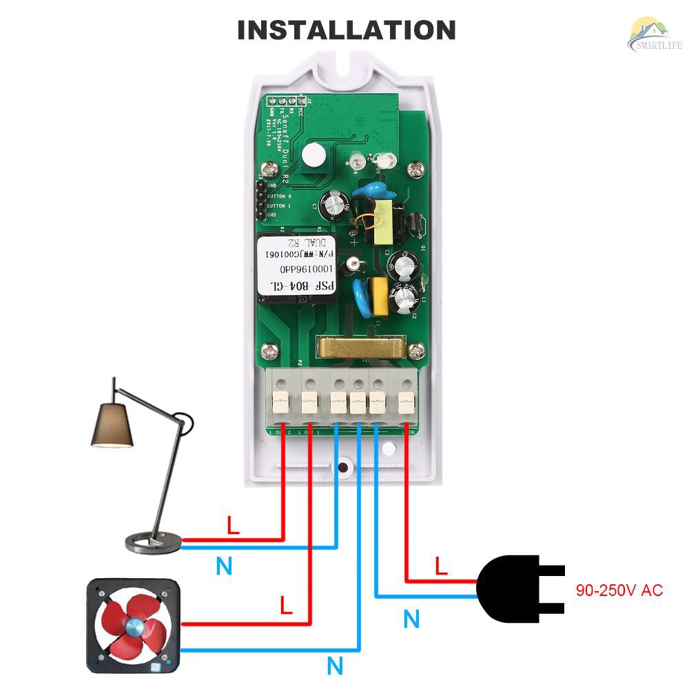 ALEXA GOOGLE Công Tắc Wifi Thông Minh Sonoff Dual Itead 2 Kênh 100-240v Ac