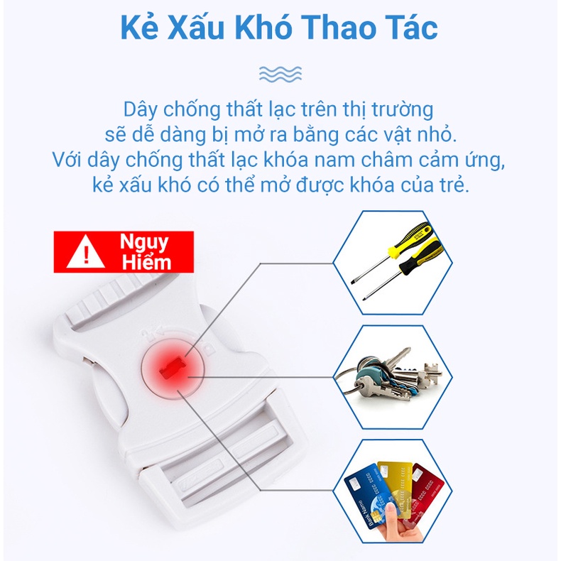 Dây Đai Đeo Tay Chống Lạc KUNBE Dài 2.5M Khóa Nam Châm Cảm Ứng An Toàn Cho Bé