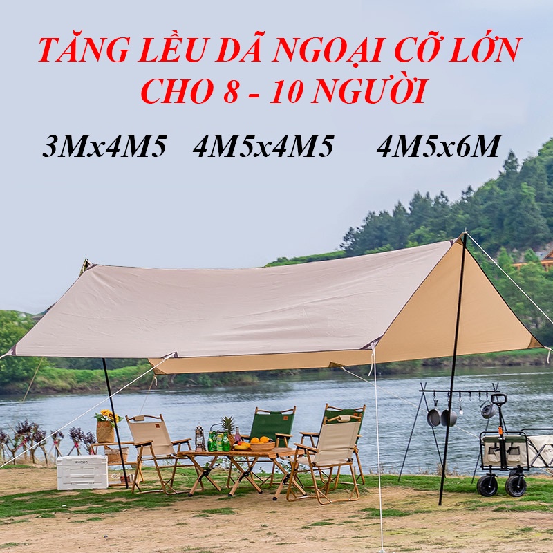 Tăng (Tarp) Lều Dã Ngoại 4,5mx4,5m Chống Nắng, Chống Mưa Cỡ Lớn Dành Cho 8-10 Người