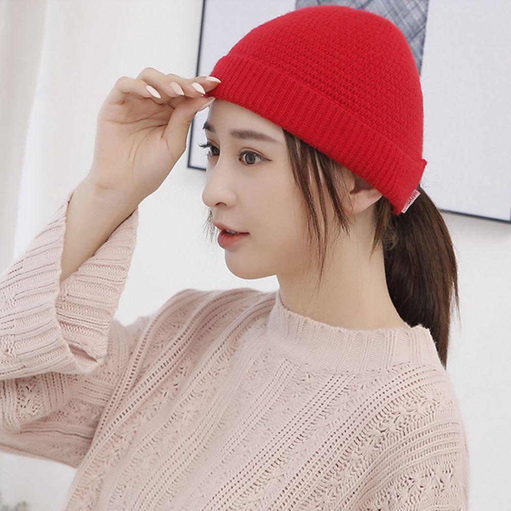 Mũ Beanie Dệt Kim Màu Trơn Dễ Thương Cho Nữ