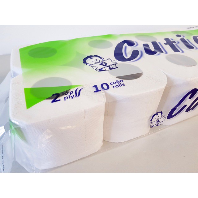Lốc 10 cuộn giấy vệ sinh Cutie xanh có lõi-Alotaphoa