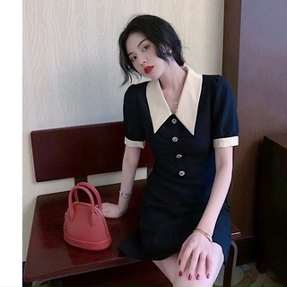Đầm đen cổ trắng form ngắn, váy midi công sở (kèm hình thật)