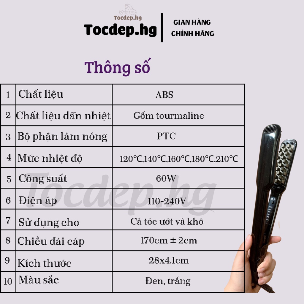 Máy bấm xù dập phồng tóc chân vuông cao cấp 2in1 Hàn Quốc 5 mức chỉnh nhiệt tạo kiểu tóc cho cả tóc Khô/ Ướt-tocdep.hg