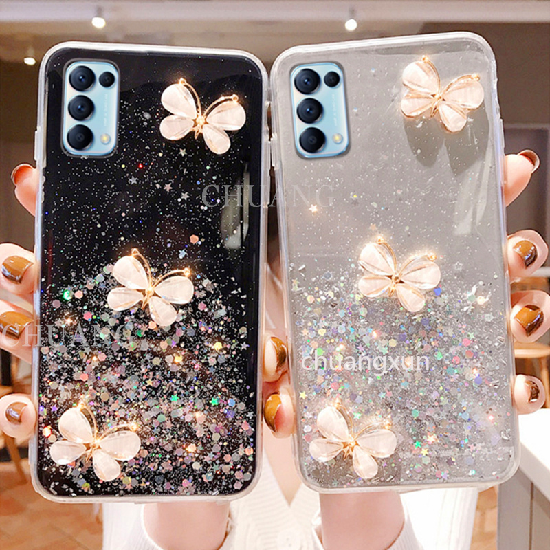 Ốp điện thoại silicon mềm kiểu bướm lấp lánh dành cho OPPO Reno11 reno 10 A18 A16 A54 A74 A94 Reno6 6 Pro Reno6 Z Reno5 5 Pro 5G 4G Reno6