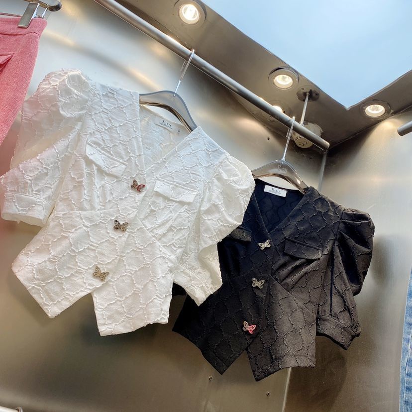 Cổ Phiếu Sẵn Sàng❤Ah F &amp; X Áo Sơ Mi Tay Phồng Cài Nút Hình Bướm Phong Cách Châu Âu Thời Trang Mùa Hè Phong Cách Phương Tây 2022