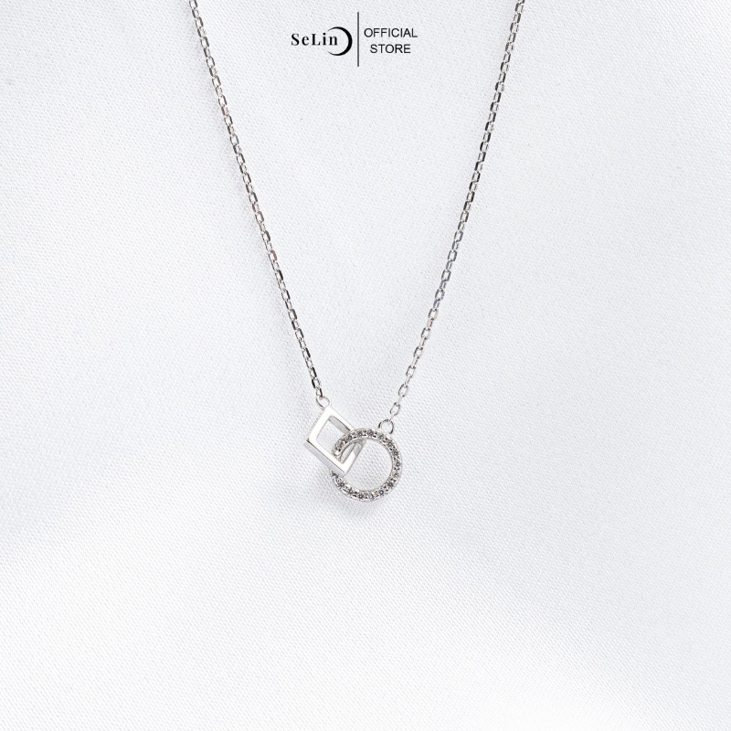 Dây chuyền bạc nữ 925 cao cấp đính đá lồng hình vuông tròn đẹp cá tính SELIN JEWELRY - 0059