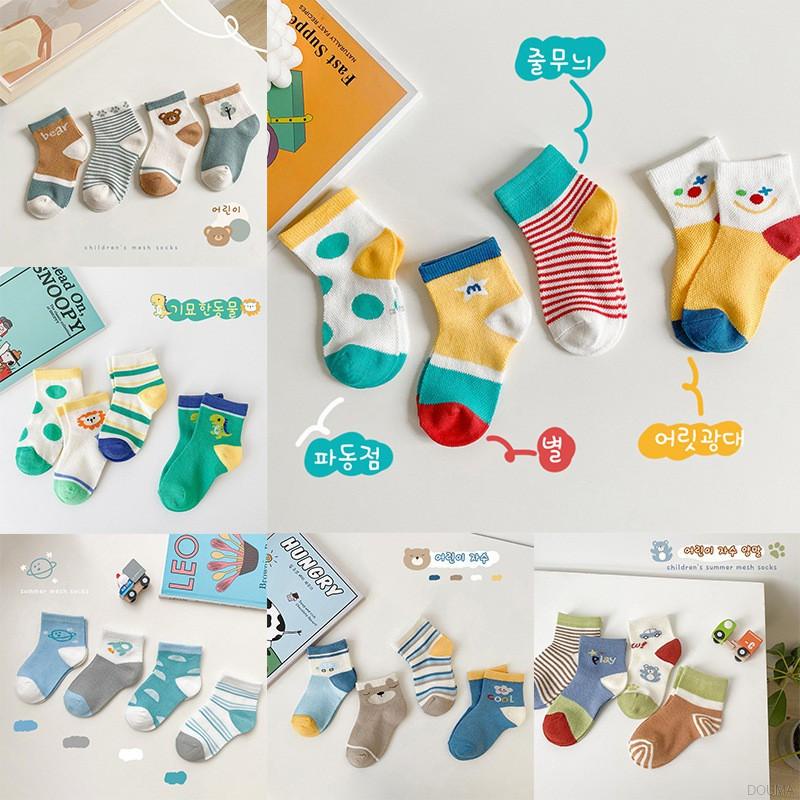 Bộ 4 Đôi Vớ Cotton In Hoạt Hình Dễ Thương Thời Trang Mùa Hè Cho Bé Gái