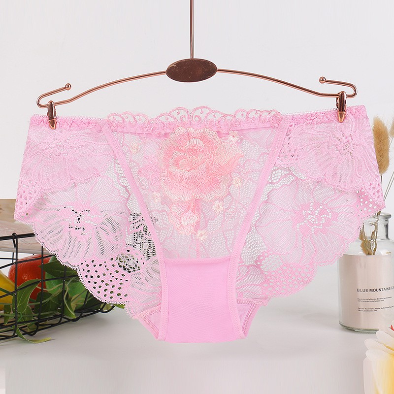 Women's underwear sexy lace underwear women's embroidered flower large size pure cotton crotch breathable women's briefs | WebRaoVat - webraovat.net.vn