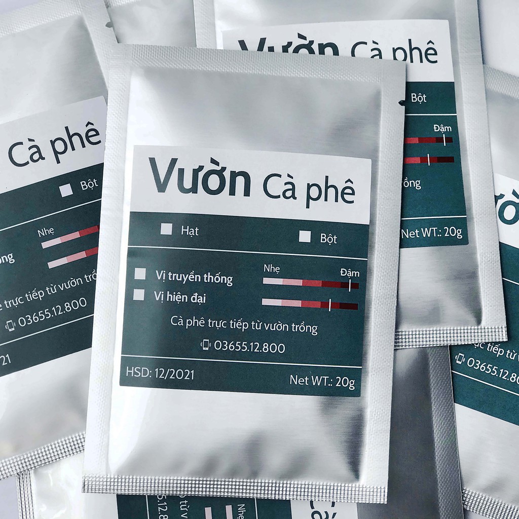 Mẫu thử Cà phê GU HIỆN ĐẠI, Robusta Arabica nguyên chất rang xay, pha phin pha máy Vườn Cà phê 20g