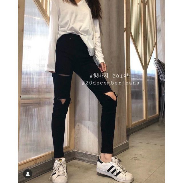 (55-90kg) quần jean baggy Bigsize lưng cao rách gối