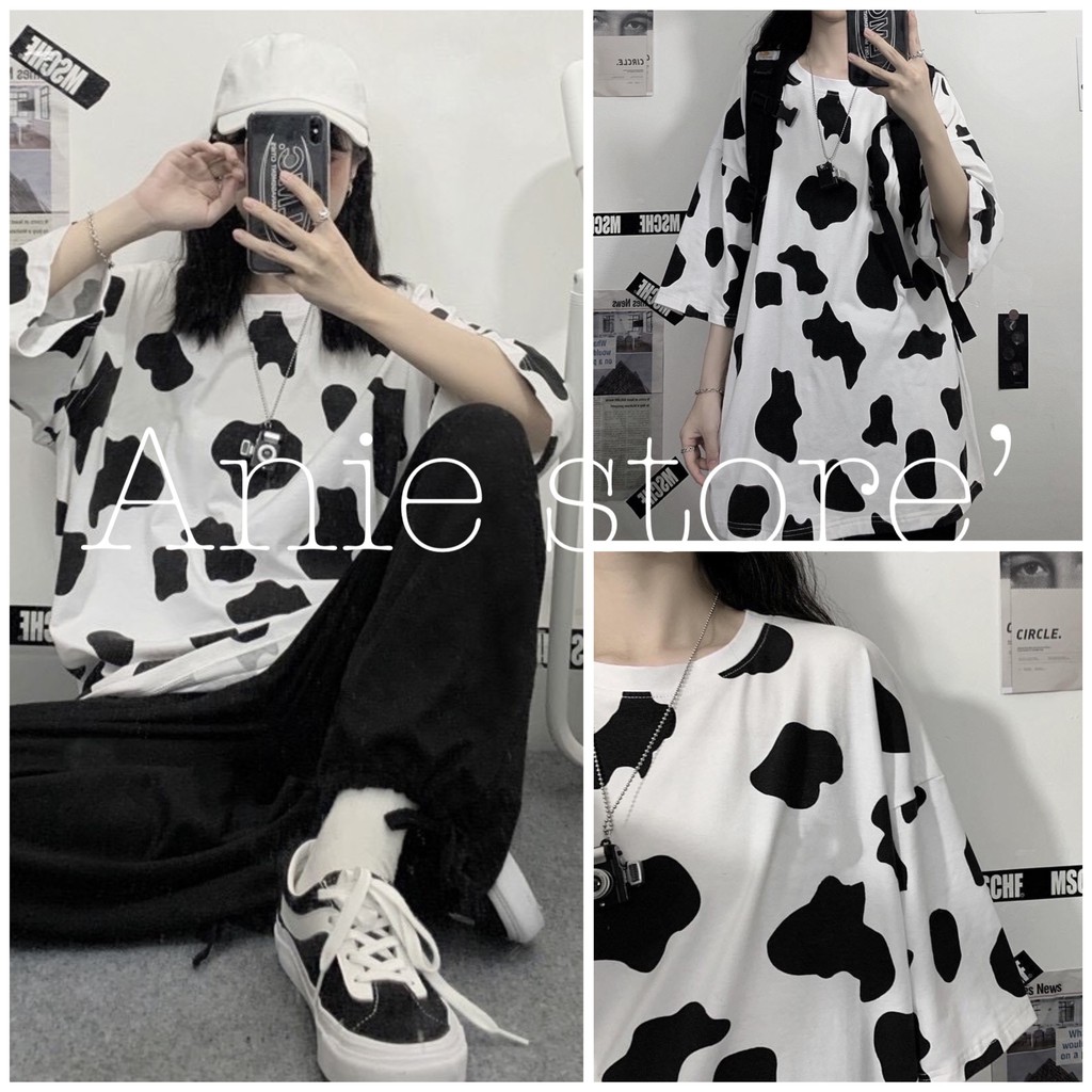 [Mã FAMAYWA giảm 10K đơn 50K] Áo Phông Bò Sữa Unisex 🦋FREESHIP🦋 Áo Thun Nam Nữ Dáng Rộng Trùm Mông Tay Lỡ