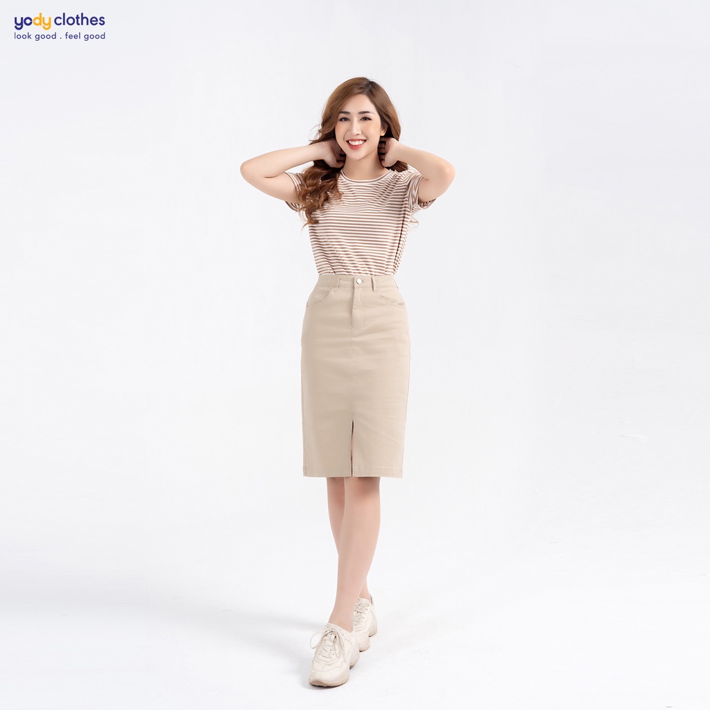 Chân váy ôm nữ YODY kaki dáng dài xẻ tà mềm mịn, thấm hút tốt CJN4060 | BigBuy360 - bigbuy360.vn