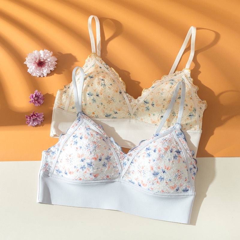 Áo lót nữ ren không gọng.Áo bra coset Su hoa nhí bra lưng siêu êm