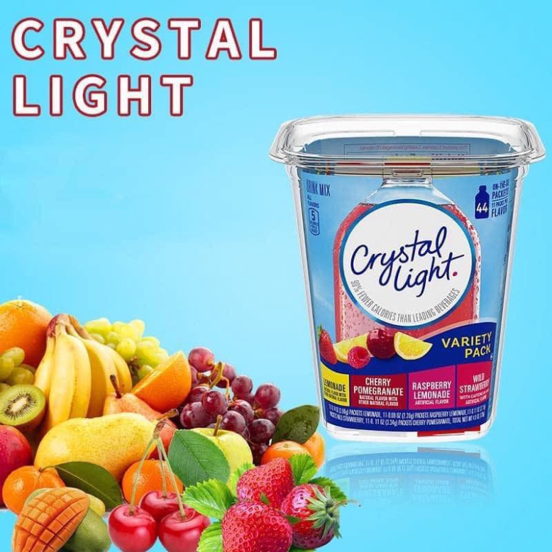 Crystal Light - 10 gói 4 vị - bộ pha nước trái cây không đường, Mỹ Keto/Das